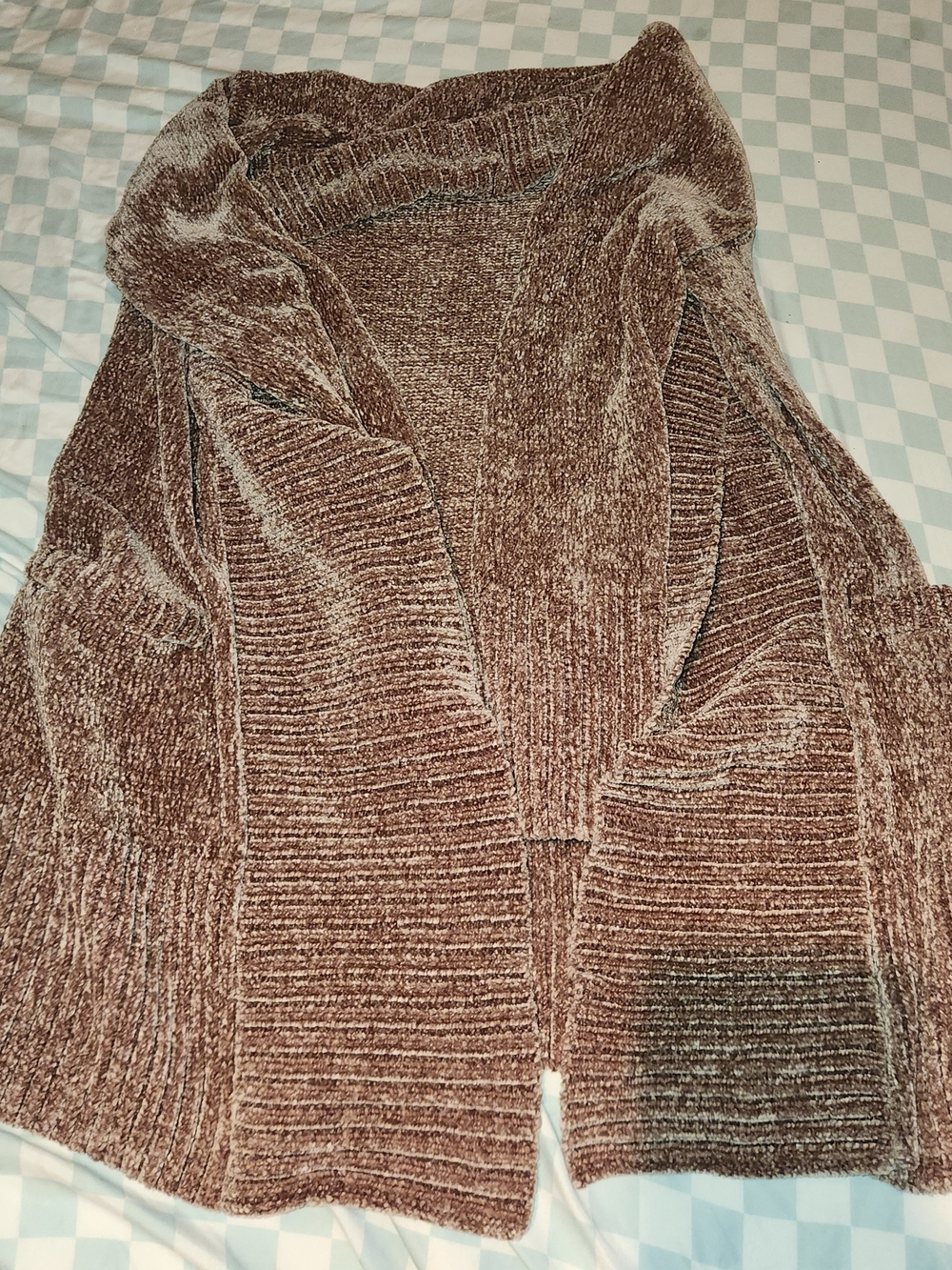 Orvis Brown Chenille Open Cardigan with Shawl Collar
